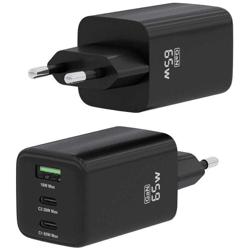 Cargador de Pared GaN Aisens ASCH-65W3P042-BK/ 2xUSB Tipo-C/ 1xUSB/ 65W - изображение 2