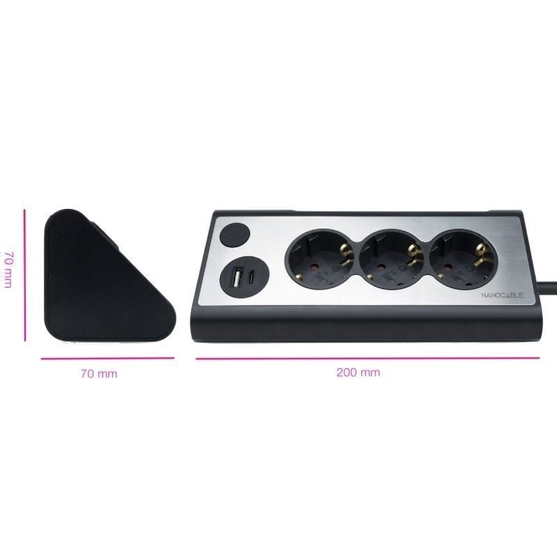 Regleta con Interruptor Nanocable 10.37.0013-BK/ 3 Tomas de Corriente/ 1 USB/ 1 USB Tipo C/ Cable 1.5m/ Negro - изображение 2