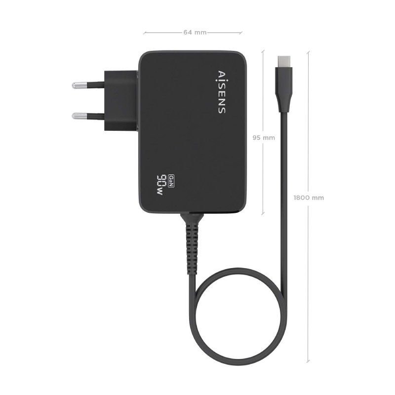 Cargador de Pared GaN Aisens ASCH-1PD90WL034-BK/ 1xUSB Tipo-C + Cable 1.8m/ 90W - изображение 4