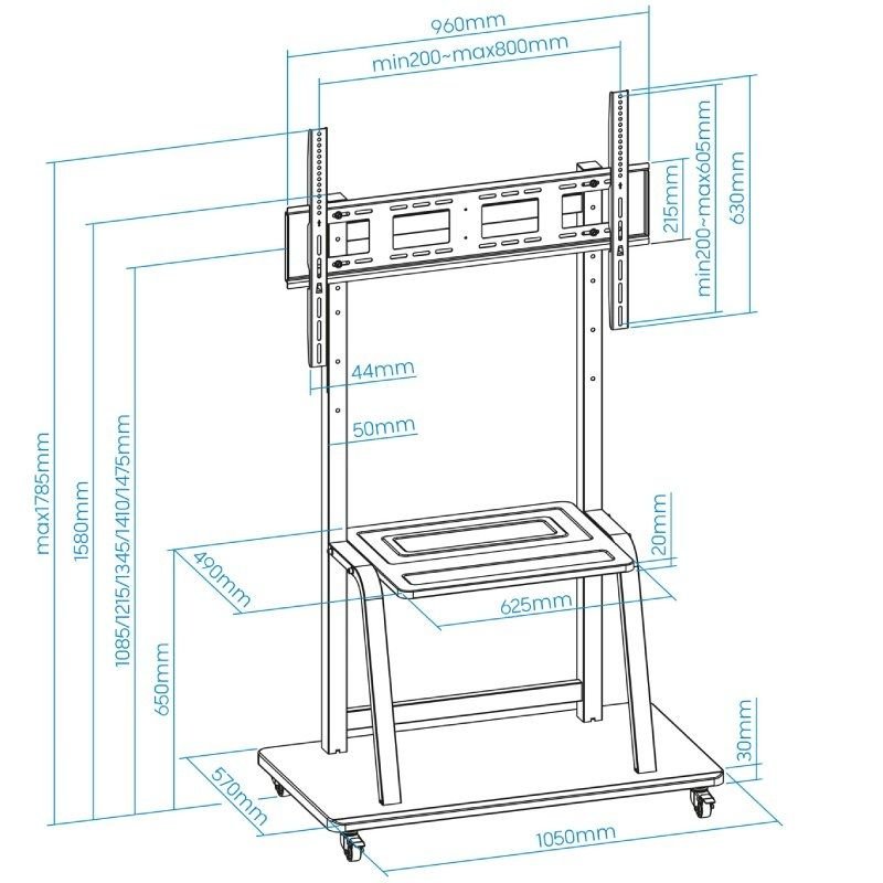 Soporte de Suelo Ajustable con Ruedas TooQ FS20101M-B para TV de 37-100"/ hasta 150kg - изображение 4
