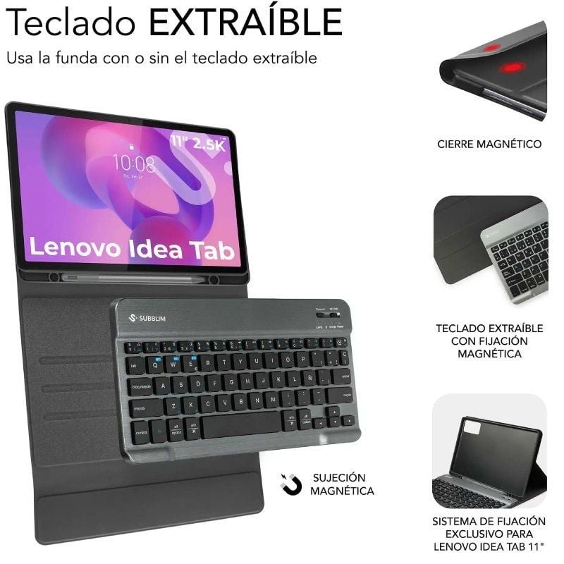 Funda con Teclado Subblim Keytab Pro BT Lenovo Idea Tab 11" 2025/ Negra