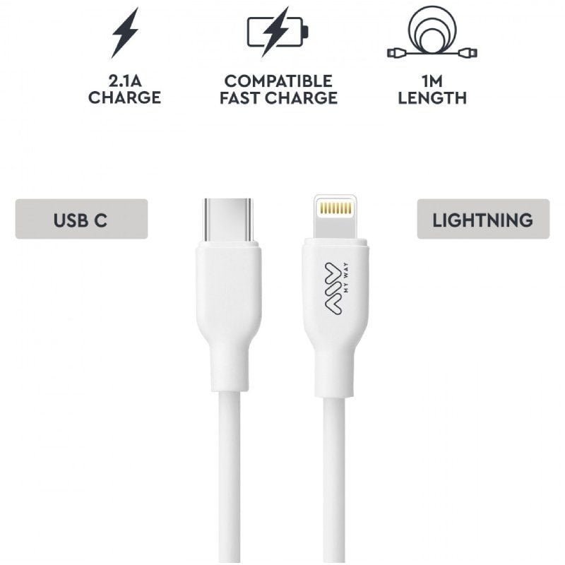 Cable USB 2.0 Tipo-C Lightning Myway MWUSC0023/ USB Tipo-C Macho - Lightning Macho/ 1m/ Blanco - изображение 2
