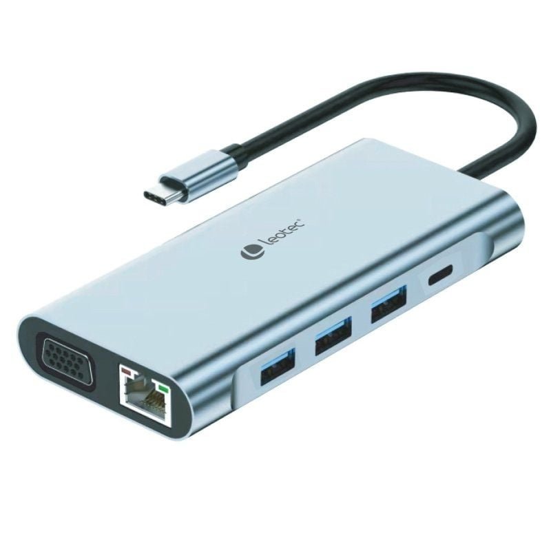 Docking USB Tipo-C Leotec LEDS01/ 3xUSB/ 2xUSB Tipo-C/ 1xUSB Tipo-C PD/ 1xHDMI 4K/ 1xVGA/ 1xRJ45/ 1xAudio/ 1xLector Tarjetas SD y MicroSD/ Gris - изображение 4