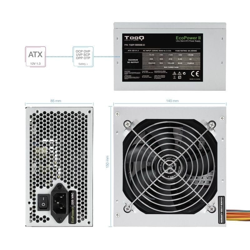 Fuente de Alimentación Tooq TQEP-500SSE-O OEM/ 500W/ Ventilador 12cm - изображение 4