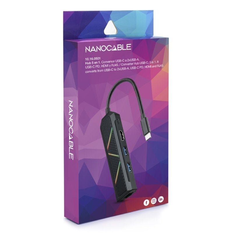 Docking USB Tipo-C Nanocable 10.16.0501/ 2xUSB/ 1xUSB Tipo-C PD/ 1xHDMI/ 1xRJ45/ Negro - изображение 2
