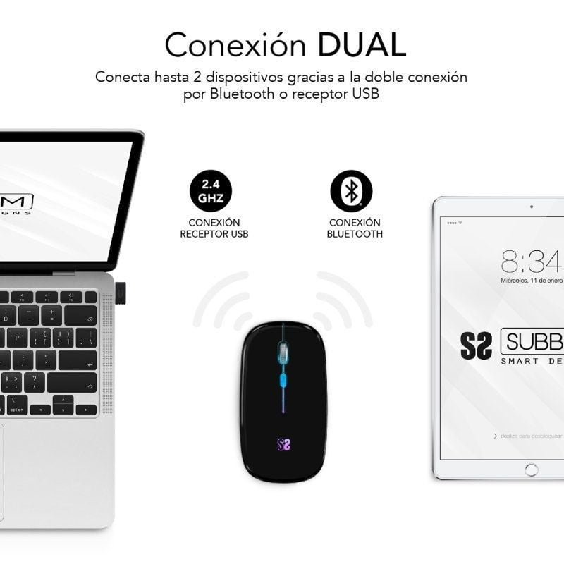Ratón Inalámbrico por Bluetooth Subblim LED Dual Flat/ Batería recargable/ Hasta 1600 DPI - изображение 3