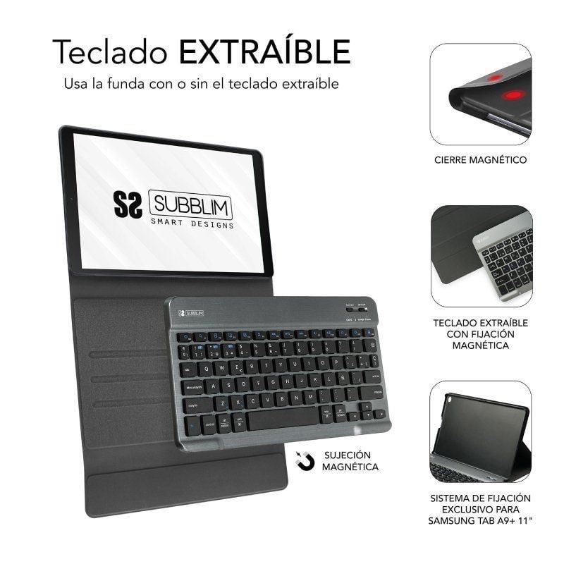 Funda con Teclado Subblim KeyTab Pro BT para Tablets Samsung Galaxy A9+/ Negra - изображение 4