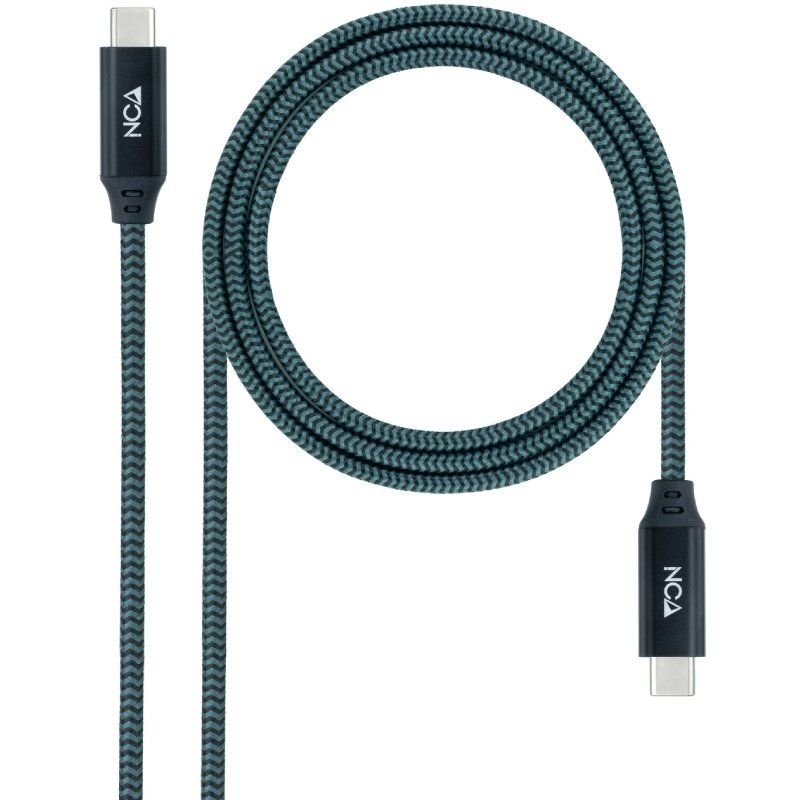 Cable USB 3.2 Tipo-C Nanocable 10.01.4302-COMB/ USB Tipo-C Macho - USB Tipo-C Macho/ Hasta 100W/ 2m/ Gris y Negro