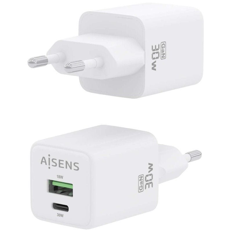 Cargador de Pared GaN Aisens ASCH-30W2P037-W/ 1xUSB Tipo-C/ 1xUSB/ 30W - изображение 2