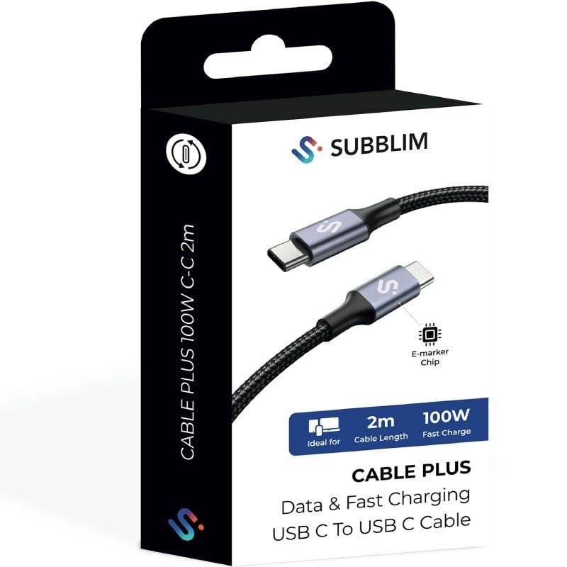 Cable USB 2.0 Tipo-C Subblim Plus/ USB Tipo-C Macho - USB Tipo-C Macho/ Hasta 100W/ 480Mbps/ 2m/ Negro - изображение 5