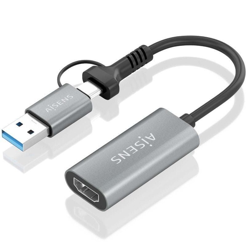 Conversor HDMI Aisens A109-0913/ USB + USB Tipo-C 3.1 Macho - HDMI Macho/ 15cm/ Gris - изображение 2