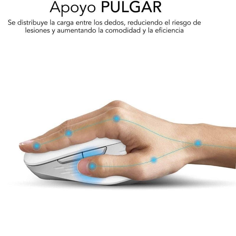 Ratón Ergonómico Inalámbrico por Bluetooth/ 2.4GHz Subblim Curve Ergo Dual Battery/ Batería recargable/ Hasta 1600 DPI/ Blanco - изображение 5