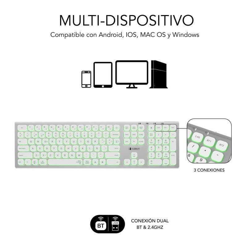 Teclado Inalámbrico Subblim Master/ Plata y Blanco - изображение 3