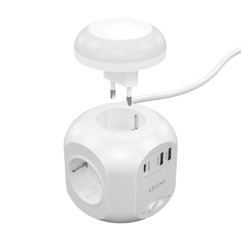 Regleta con Interruptor y Luz Nocturna Aisens ASPS-2A1CLPQ02-W/ 4 Tomas de Corriente/ 1 USB Tipo-C PD/ 2 USB/ Cable 1.8m/ Blanco - изображение 2