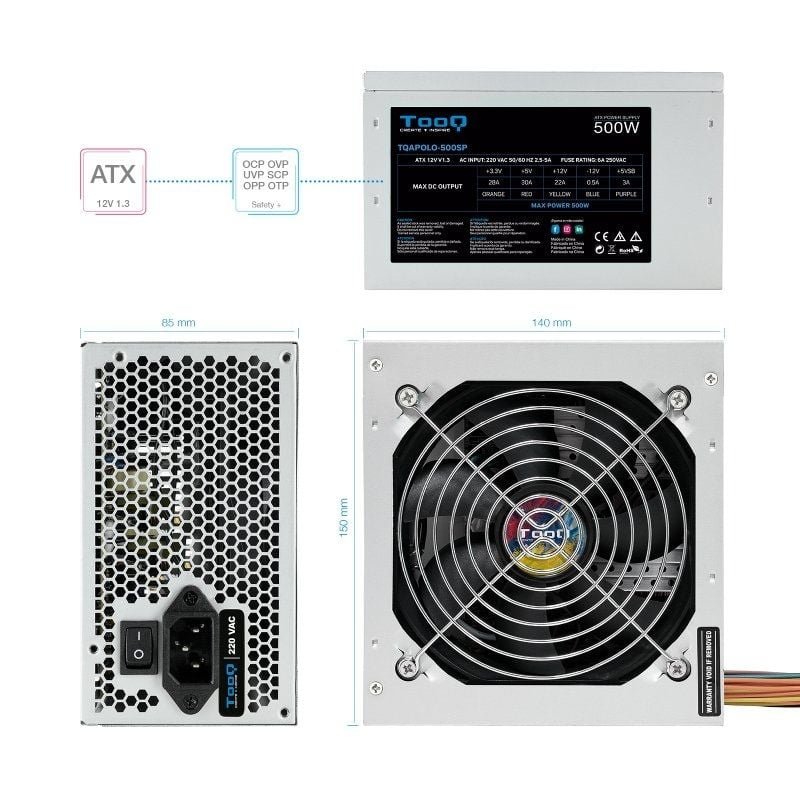 Fuente de Alimentación TooQ TQAPOLO-500SP/ 500W/ Ventilador 12cm - изображение 4