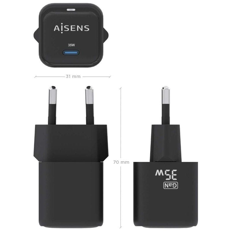 Cargador de Pared GaN Aisens ASCH-35W1P023-BK/ 1xUSB Tipo-C/ 35W - изображение 4