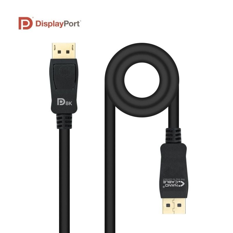 Cable Displayport 1.4 8K Nanocable 10.15.2501/ Displayport Macho - Displayport Macho/ 1m/ Certificado/ Negro - изображение 2