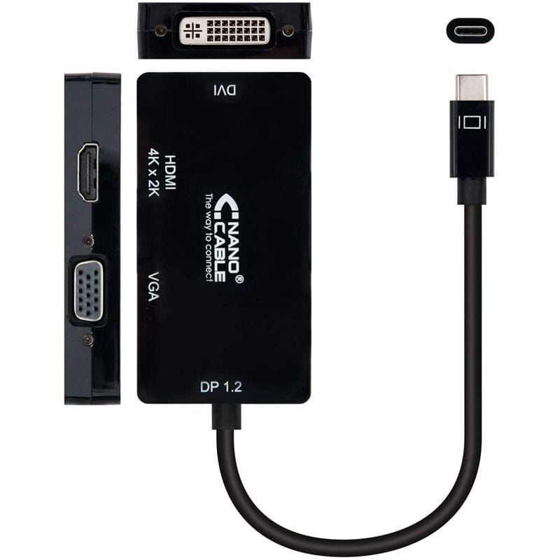 Conversor Nanocable 10.16.4301-BK/ USB Tipo-C Macho - VGA Hembra/ DVI Hembra/ HDMI Hembra/ 10cm/ Negro - изображение 2