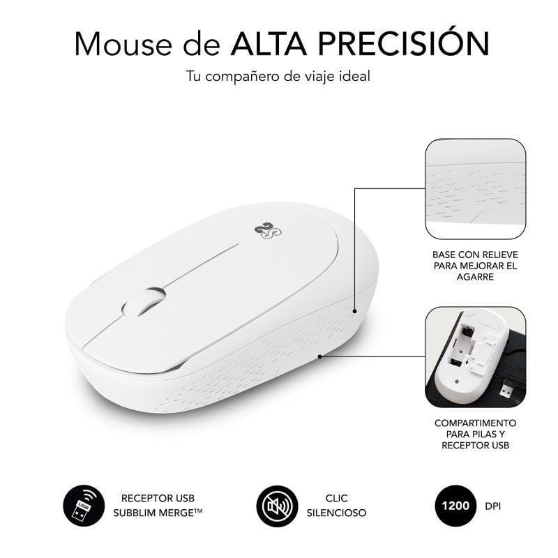 Ratón Inalámbrico Subblim Business Plus Silencioso/ Hasta 1200 DPI/ Blanco - изображение 2