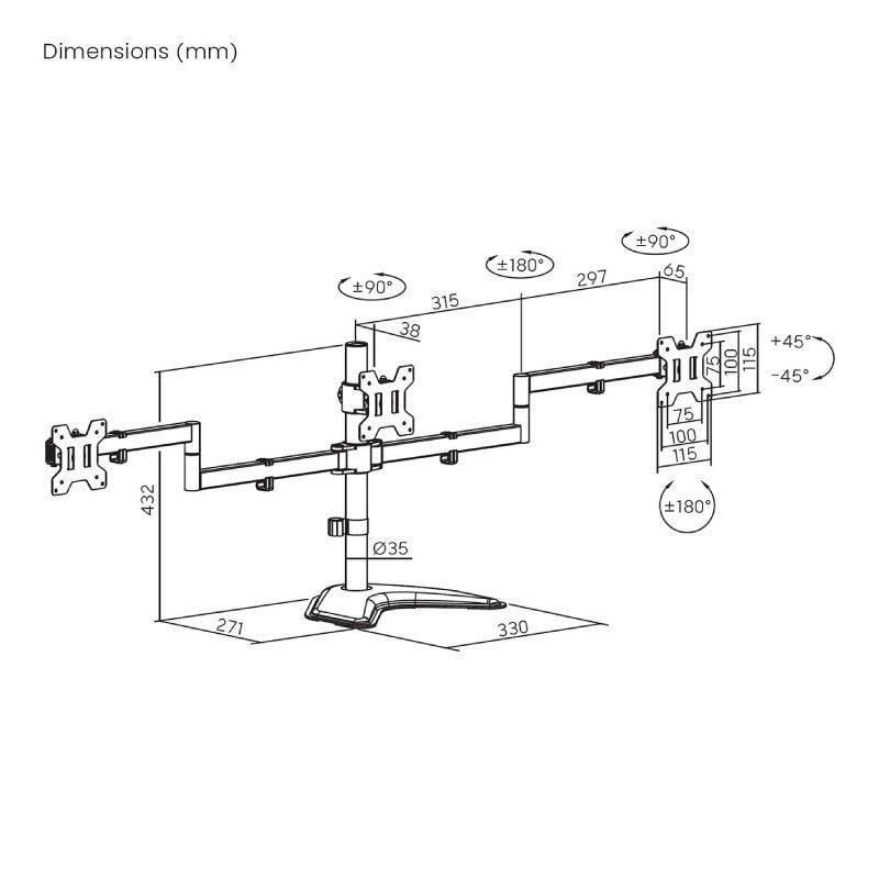 Soporte de Sobremesa para 3 Monitores Aisens DT27TSR-287/ Giratorio/ Inclinable/ hasta 10kg - изображение 5