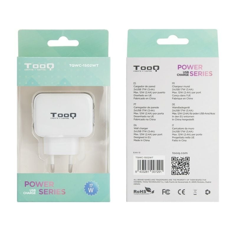 Cargador de Pared TooQ TQWC-1S02WT/ 2xUSB/ 17W - изображение 5