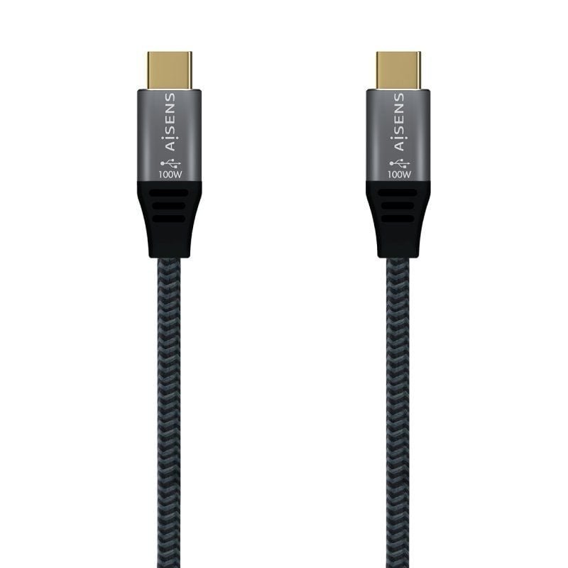 Cable USB 2.0 Tipo-C Aisens A107-0629 5A 100W/ USB Tipo-C Macho - USB Tipo-C Macho/ Hasta 100W/ 60Mbps/ 2m/ Gris