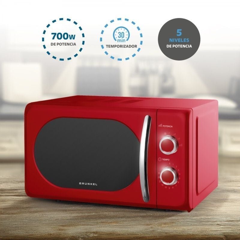 Microondas Grunkel Vintage MW-20ROJO/ 700W/ Capacidad 20L/ Rojo - изображение 4