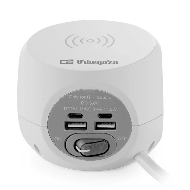 Regleta Orbegozo EN 4500 con Carga inalámbrica/ 3 Tomas de corriente/ 2 USB - 2 USB Tipo C/ Cable 1.5m/ Blanca y Gris - изображение 4