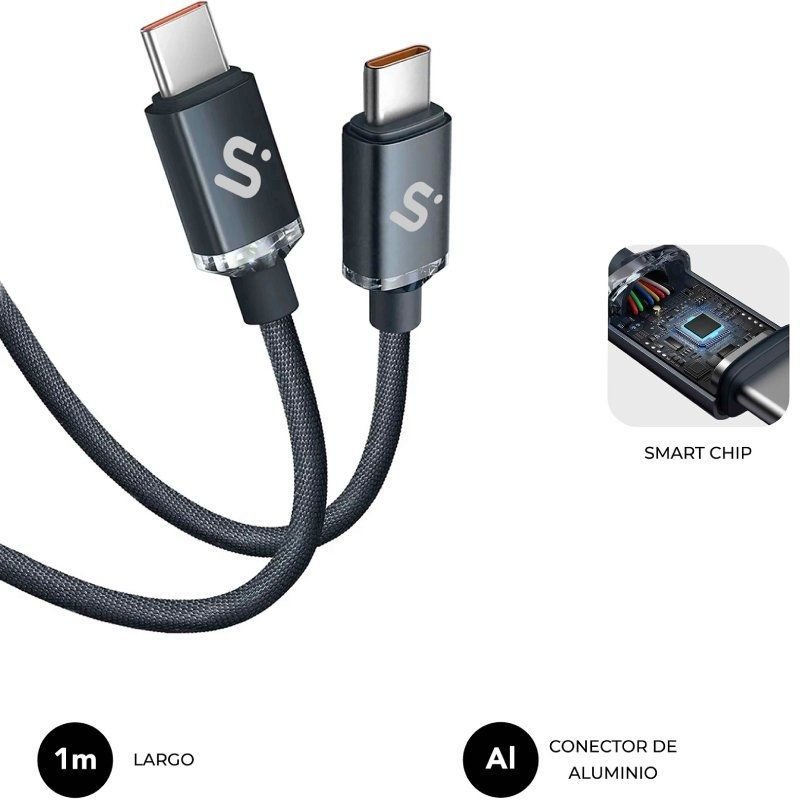 Cable USB 2.0 Tipo-C Subblim Optimus/ USB Tipo-C Macho - USB Tipo-C Macho/ Hasta 60W/ 480Mbps/ 1m/ Negro - изображение 3