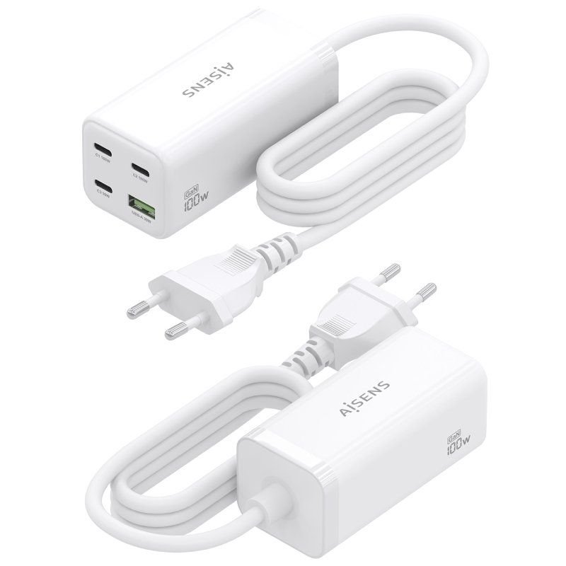 Cargador Sobremesa GaN Aisens ASCH-100W4P053-W/ 3xUSB Tipo-C/ 1xUSB/ 100W - изображение 3