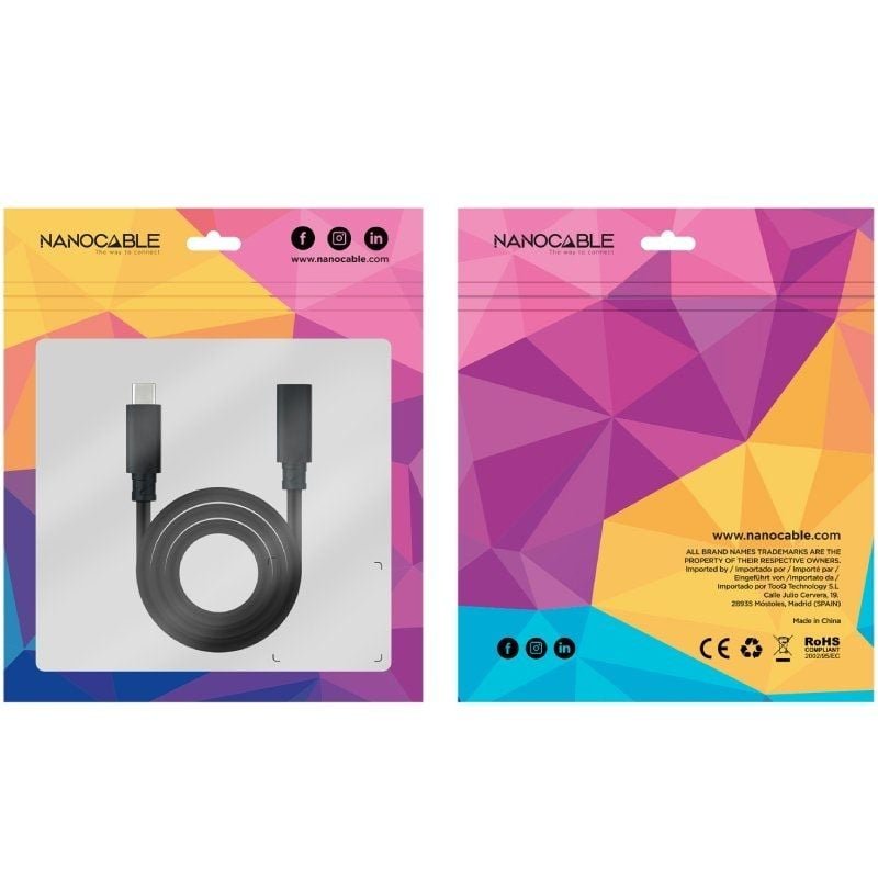 Cable Alargador USB Tipo-C 3.2 Nanocable 10.01.4502/ USB Tipo-C Macho - USB Tipo-C Hembra/ 2m/ Negro - изображение 4