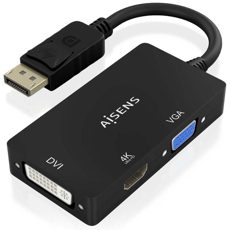 Cable Conversor Aisens A125-0861/ DisplayPort Macho/ VGA Hembra - DVI Hembra - HDMI 4K Hembra/ 15cm/ Negro - изображение 2