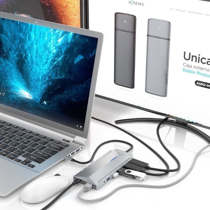 Docking USB Tipo-C Aisens ASUC-12P005-GR/ 2xHDMI/ 3xUSB/ 2xUSB Tipo-C/ 1xRJ45/ 1xAudio/ 1xLector Tarjetas/ 1x Jack/ 1xUSB Tipo-C PD/ Gris - изображение 4