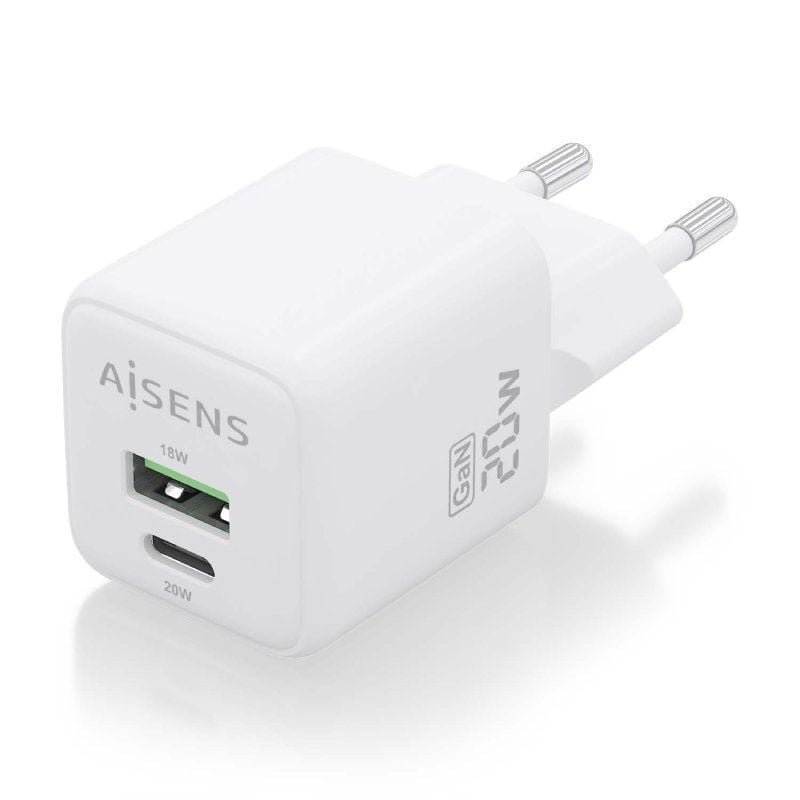 Cargador de Pared GaN Aisens ASCH-20W2P010-W/ 1xUSB Tipo-C/ 1xUSB/ 20W - изображение 2