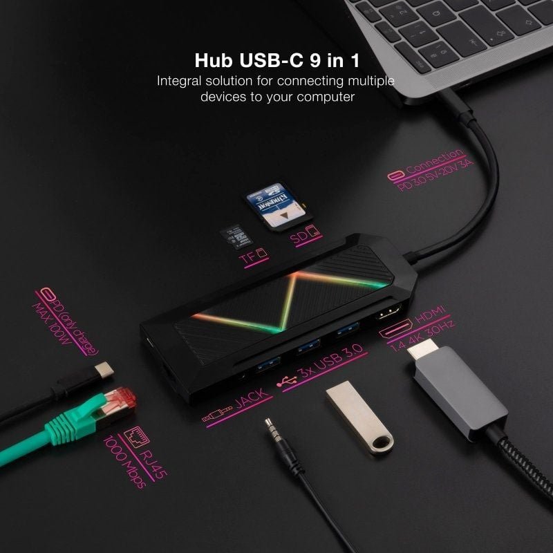 Docking USB Tipo-C Nanocable 10.16.0901/ 3xUSB/ 1xUSB Tipo-C PD/ 1xHDMI/ 1xRJ45/ 1xLector Tarjetas SD TF/ Audio - изображение 3