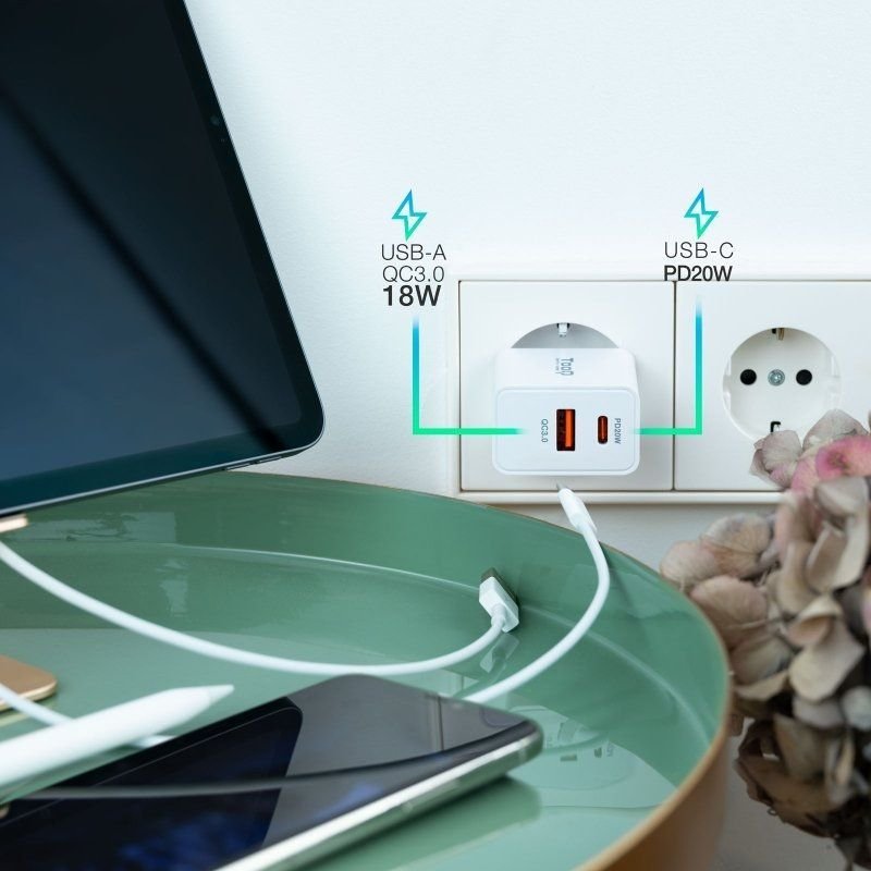 Cargador de Pared TooQ TQWC-2SC04WT/ 1xUSB Tipo-C/ 1xUSB/ 20W - изображение 4