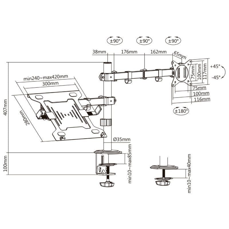 Soporte de Mesa Orientable/ Inclinable DTL32TSR-193 para TV y Portátil de 17-32" - изображение 4