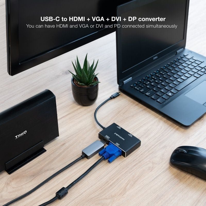 Conversor Nanocable 10.16.4307/ USB Tipo-C Macho - VGA Hembra/ DVI Hembra/ HDMI Hembra/ DisplayPort Hembra/ 10cm/ Negro - изображение 3