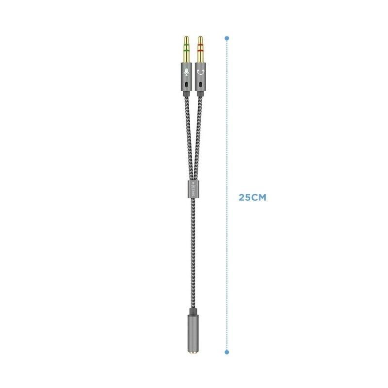 Cable Estéreo Aisens A128-0417/ Jack 3.5 Hembra - 2x Jack 3.5 Macho/ 25cm/ Gris - изображение 2