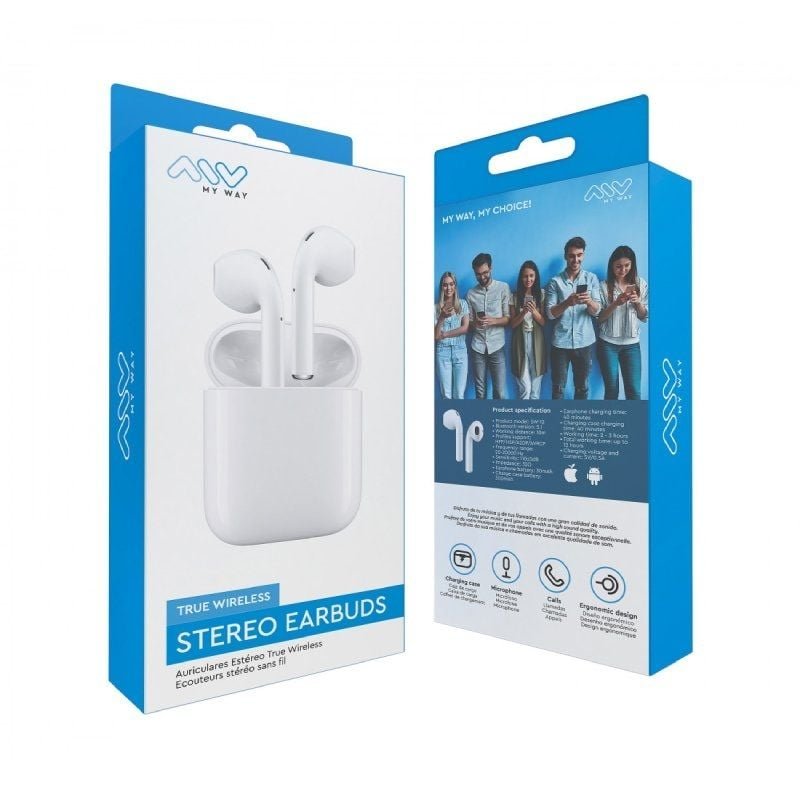 Auriculares Bluetooth Myway Wireless Touch MWHPH0030 con estuche de carga/ Autonomía 3h/ Blancos - изображение 4