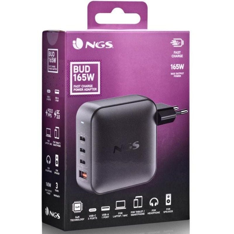 Cargador de Portátil GaN NGS BUD 165W/ 165W/ Automático/ Voltaje 5-21V - изображение 5