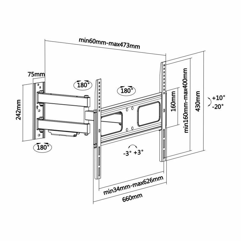 Soporte de Pared Giratorio/ Inclinable/ Nivelable Aisens WT70TSLE-025 para TV de 37-70"/ hasta 50kg - изображение 5