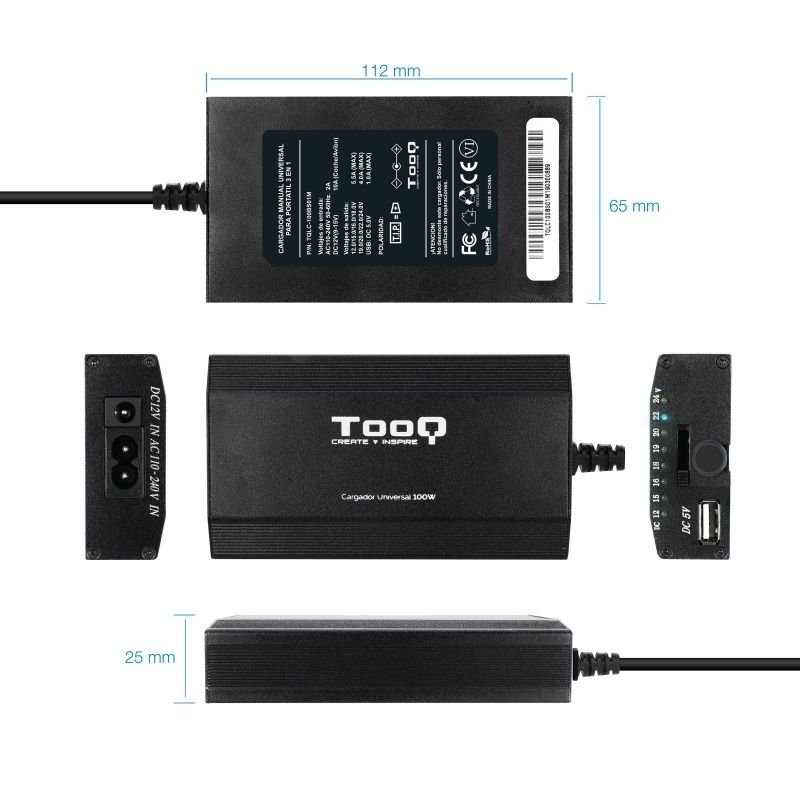 Cargador de Portátil TooQ TQLC-100BS01M/ 100W/ Manual/ 12 Conectores/ Voltaje 12-24V/ 1 USB - изображение 3