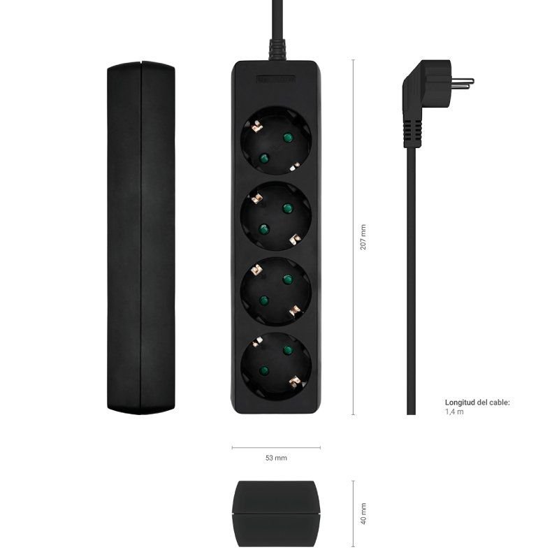 Regleta Aisens A154-0534/ 4 Tomas de Corriente/ Cable 1.4m/ Negro - изображение 3