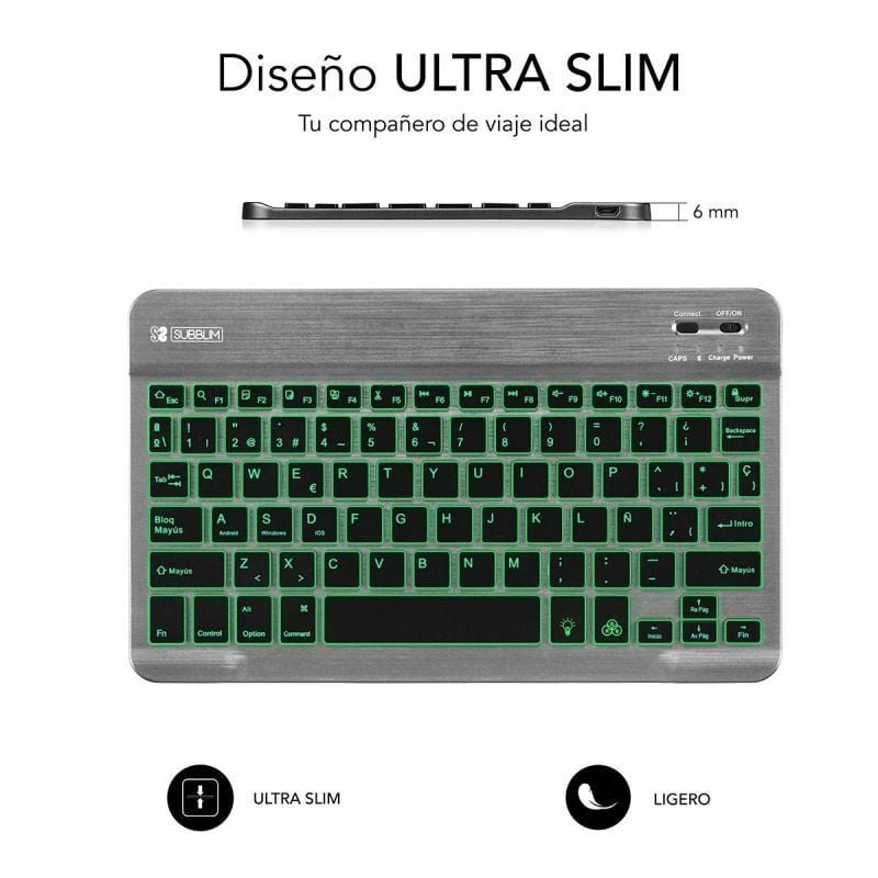 Teclado Compacto Inalámbrico por Bluetooth Subblim Smart Backlit/ Gris - изображение 3