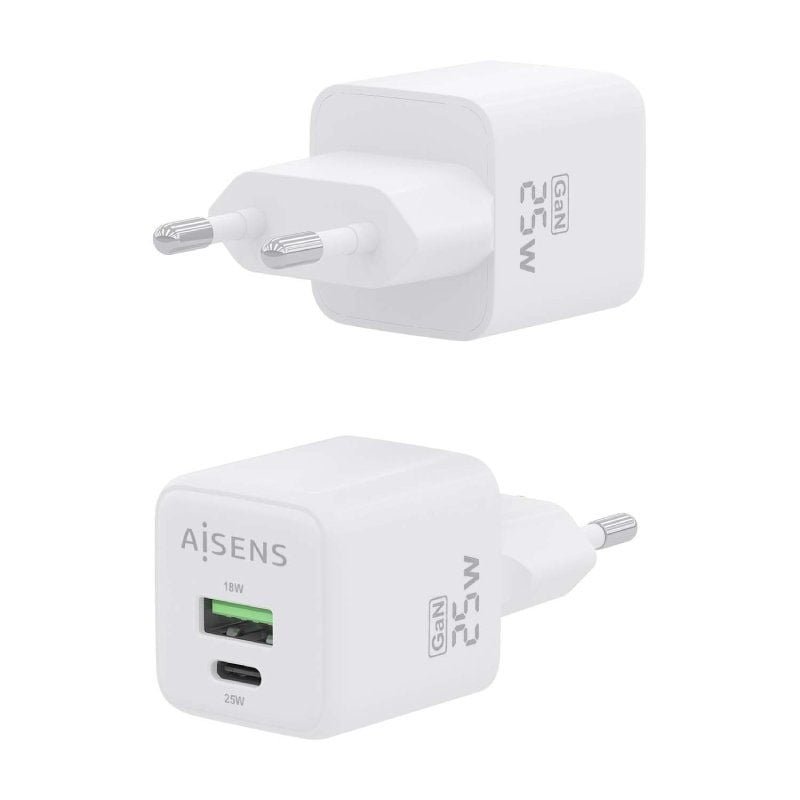 Cargador de Pared GaN Aisens ASCH-25W2P014-W/ 1xUSB Tipo-C/ 1xUSB/ 25W - изображение 3