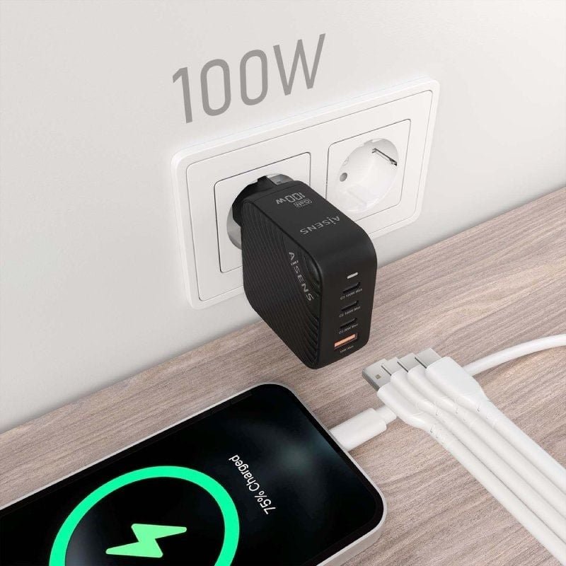 Cargador de Pared GaN Aisens ASCH-100W4P029-BK/ 3xUSB Tipo-C/ 1x USB/ 100W - изображение 5