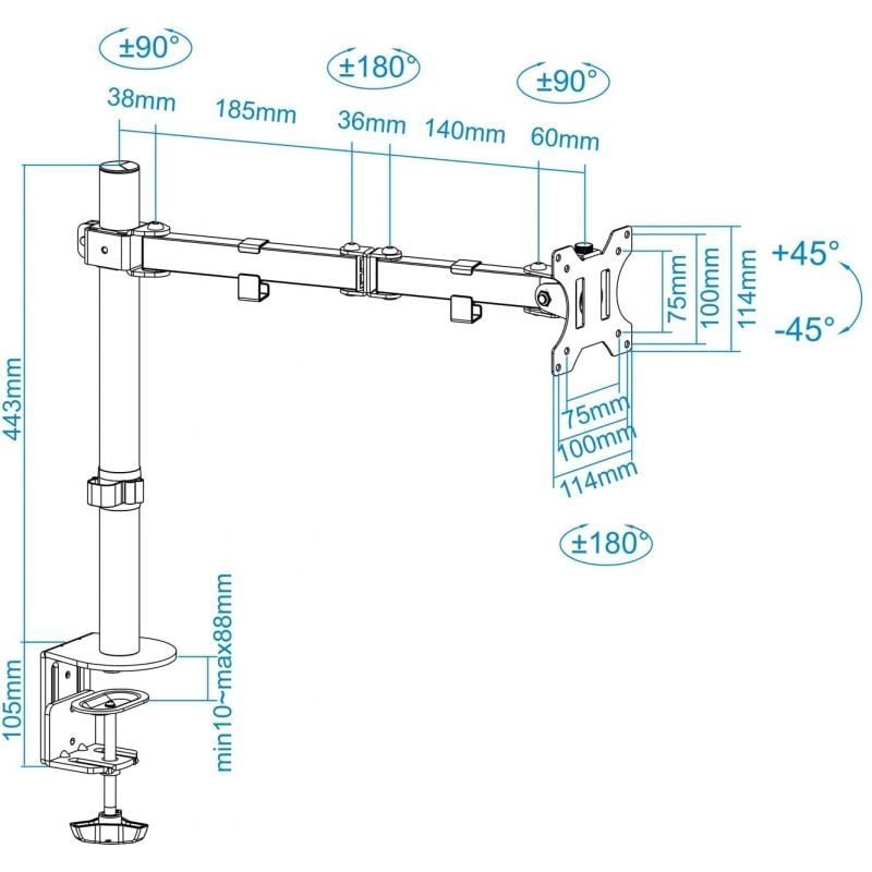 Soporte de Mesa para Monitor TooQ DB1032TN-B/ Giratorio/ Inclinable/ hasta 8kg - изображение 5