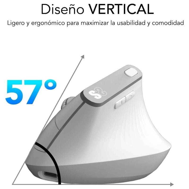 Ratón Vertical Inalámbrico por Bluetooth/ 2.4GHz Subblim Nature Vertical Ergo Dual Battery/ Batería Recargable/ Hasta 4000 DPI/ Blanco - изображение 3