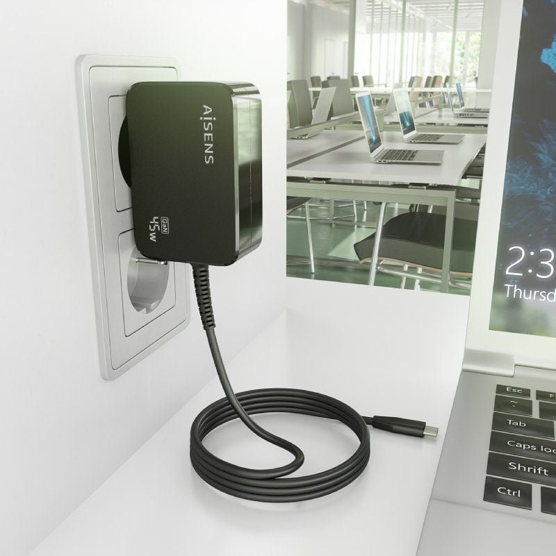 Cargador de Pared GaN Aisens ASCH-1PD45WL032-BK/ 1xUSB Tipo-C + Cable 1.8m/ 45W - изображение 5